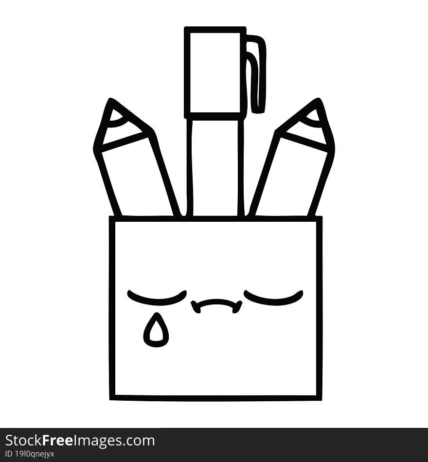 line drawing cartoon of a pencil pot