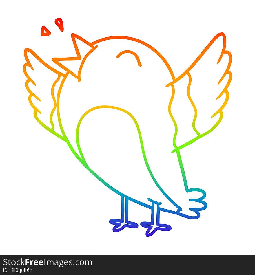 rainbow gradient line drawing of a cartoon bird