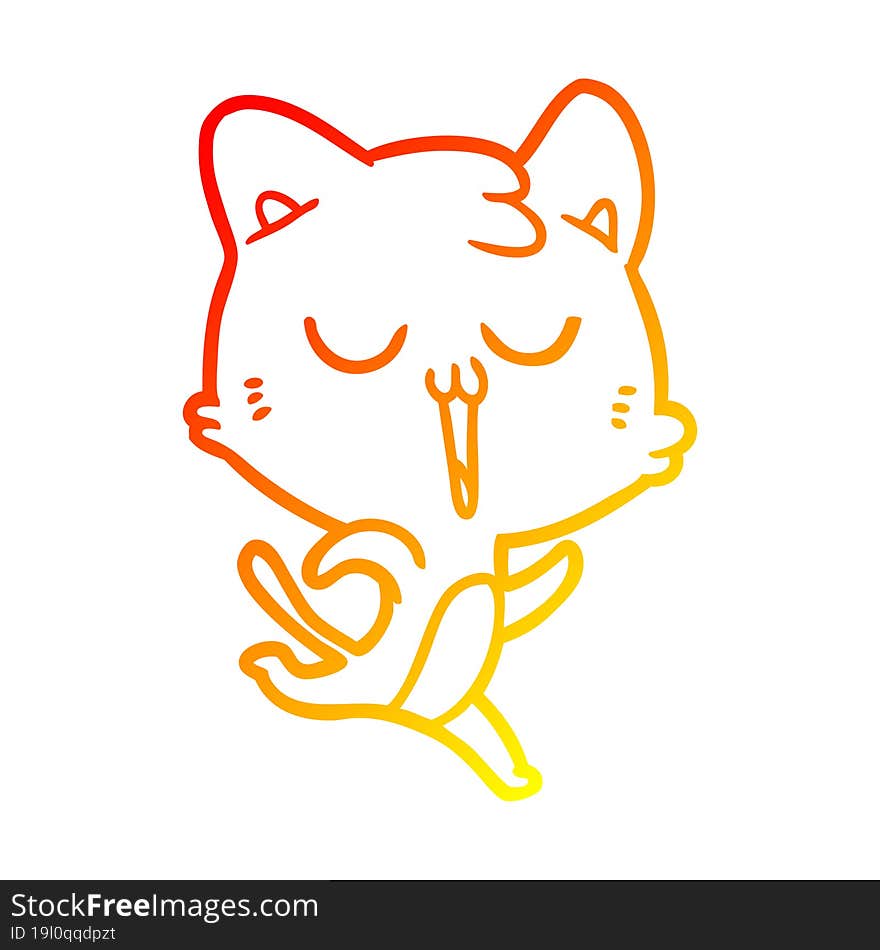 warm gradient line drawing cartoon cat singing