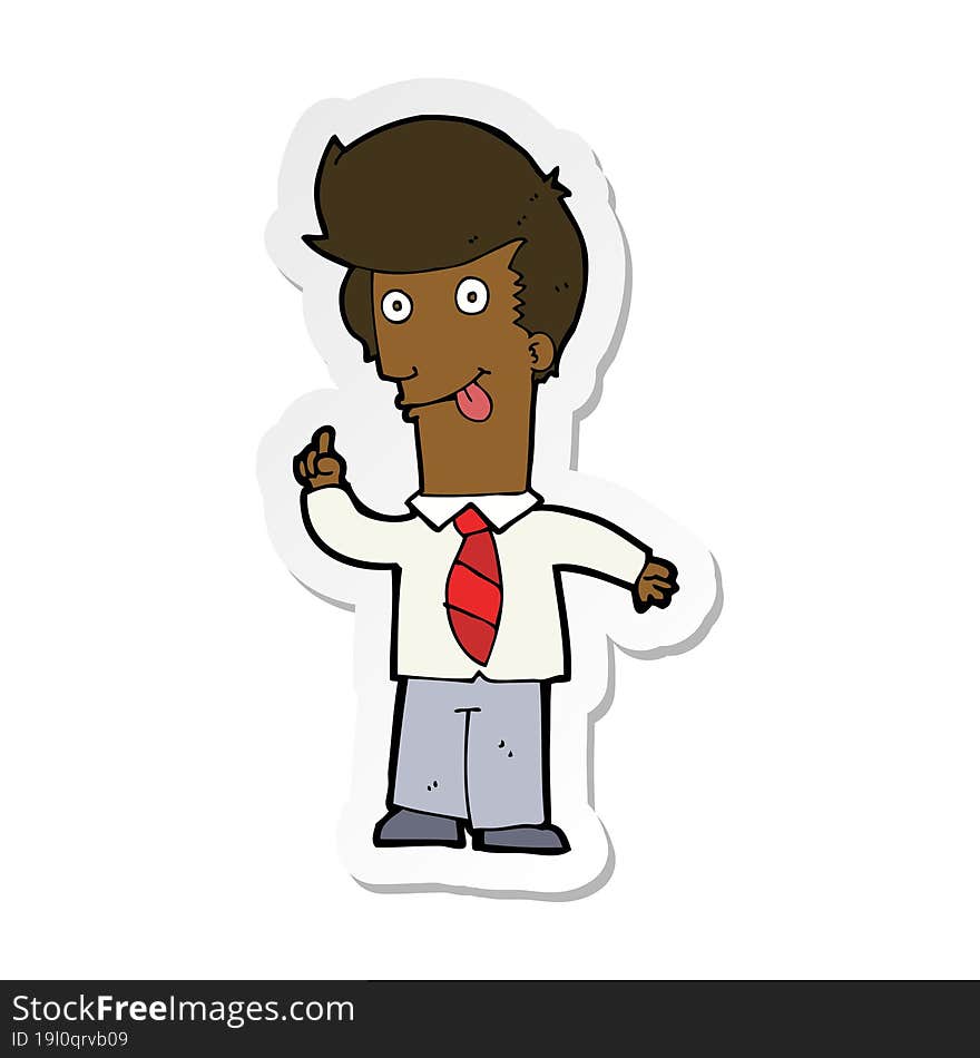 sticker of a cartoon office man with crazy idea