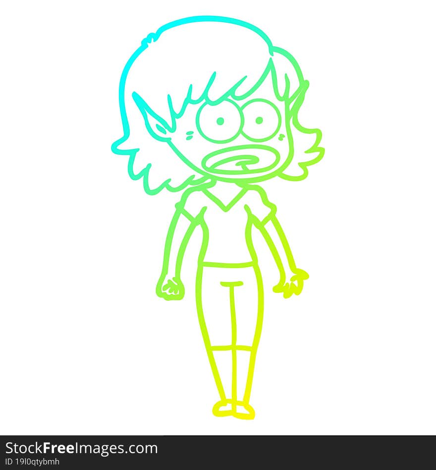 cold gradient line drawing cartoon shocked elf girl