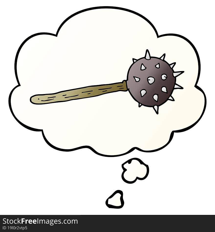 cartoon medieval mace with thought bubble in smooth gradient style