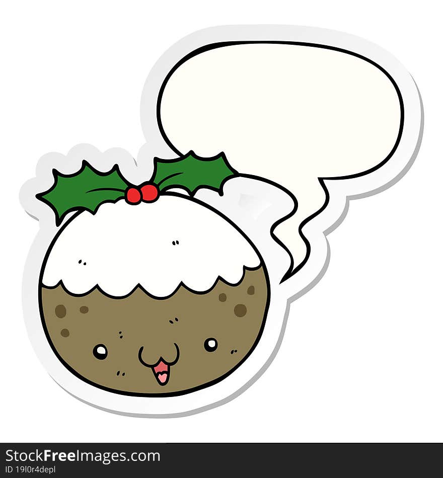 cute cartoon christmas pudding and speech bubble sticker