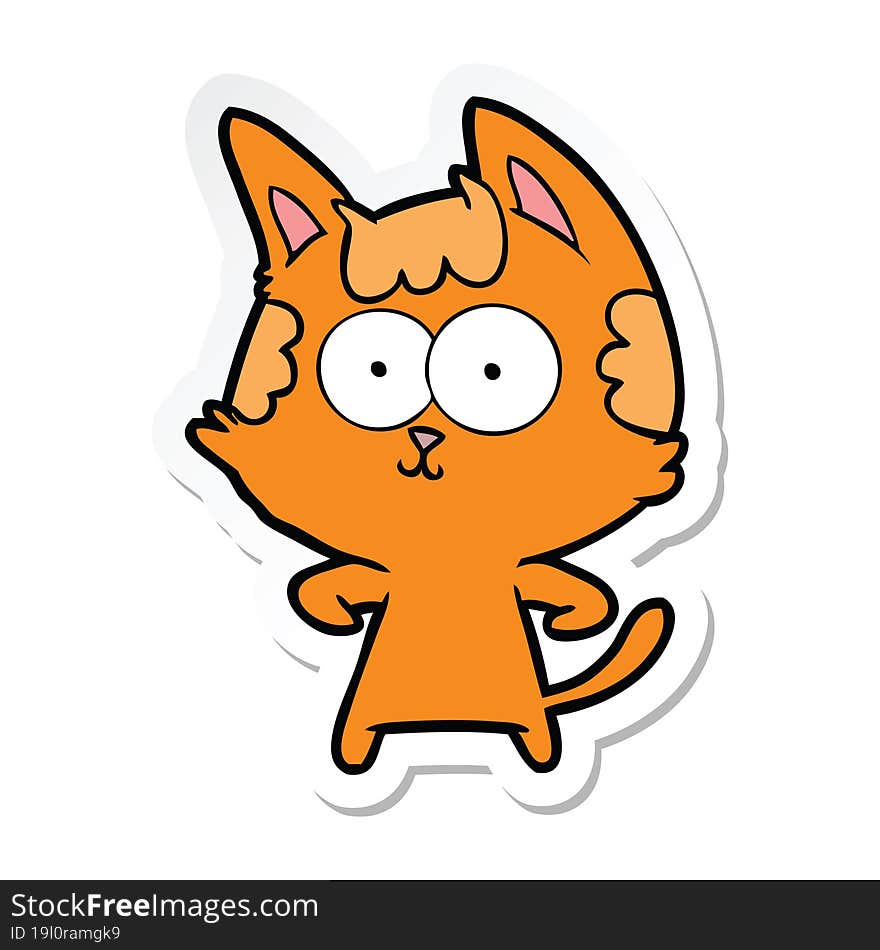 sticker of a happy cartoon cat