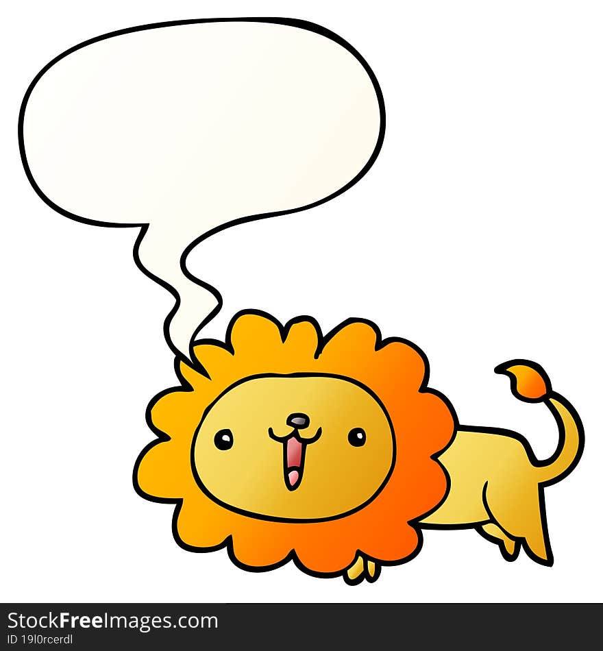 cute cartoon lion and speech bubble in smooth gradient style