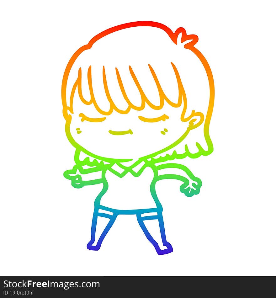 rainbow gradient line drawing of a cartoon woman