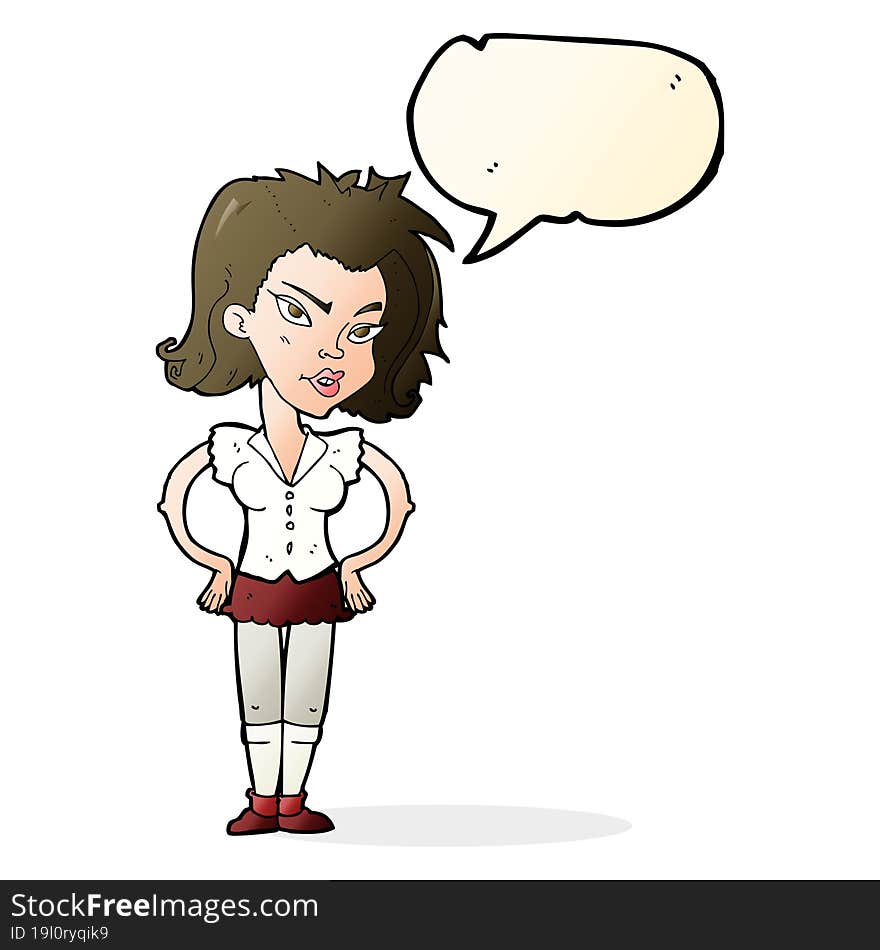 Cartoon Woman With Hands On Hips With Speech Bubble