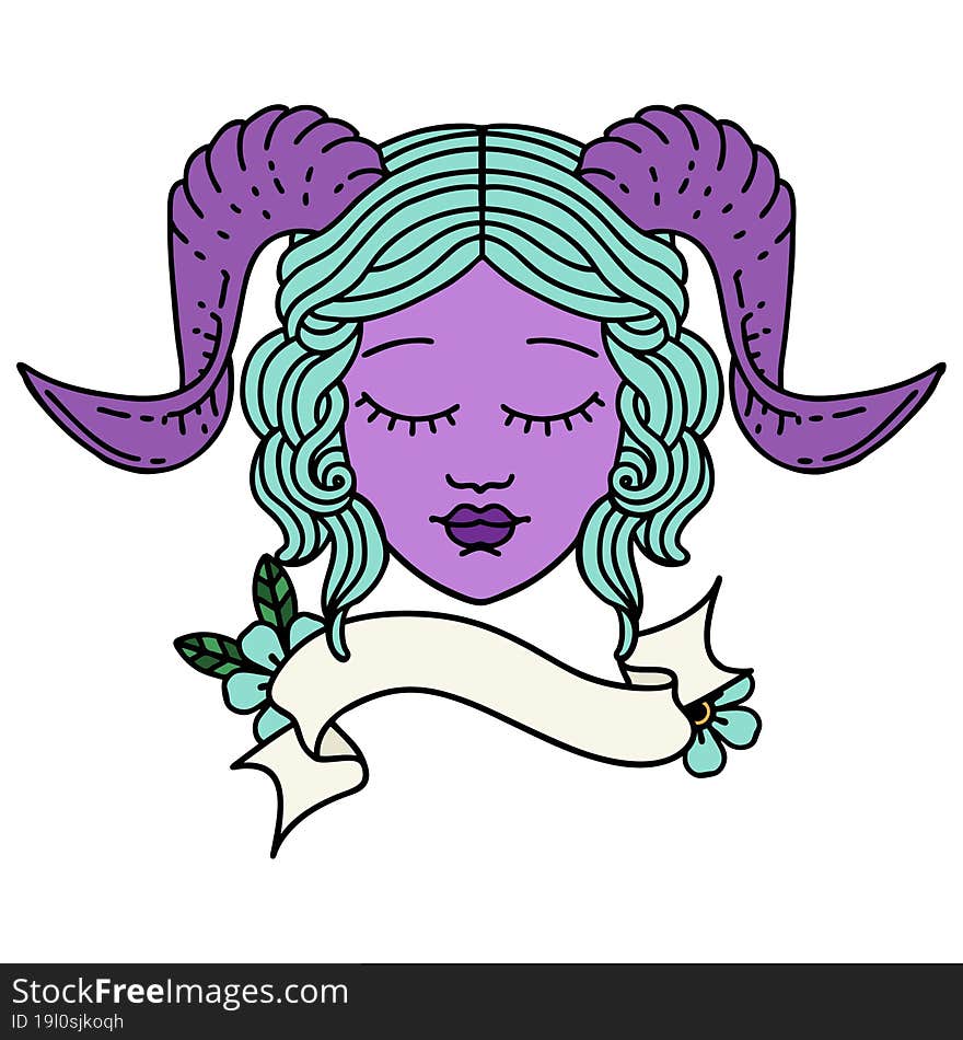 Retro Tattoo Style tiefling character face. Retro Tattoo Style tiefling character face