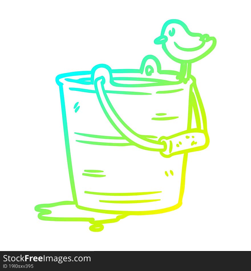 cold gradient line drawing bird looking into bucket of water