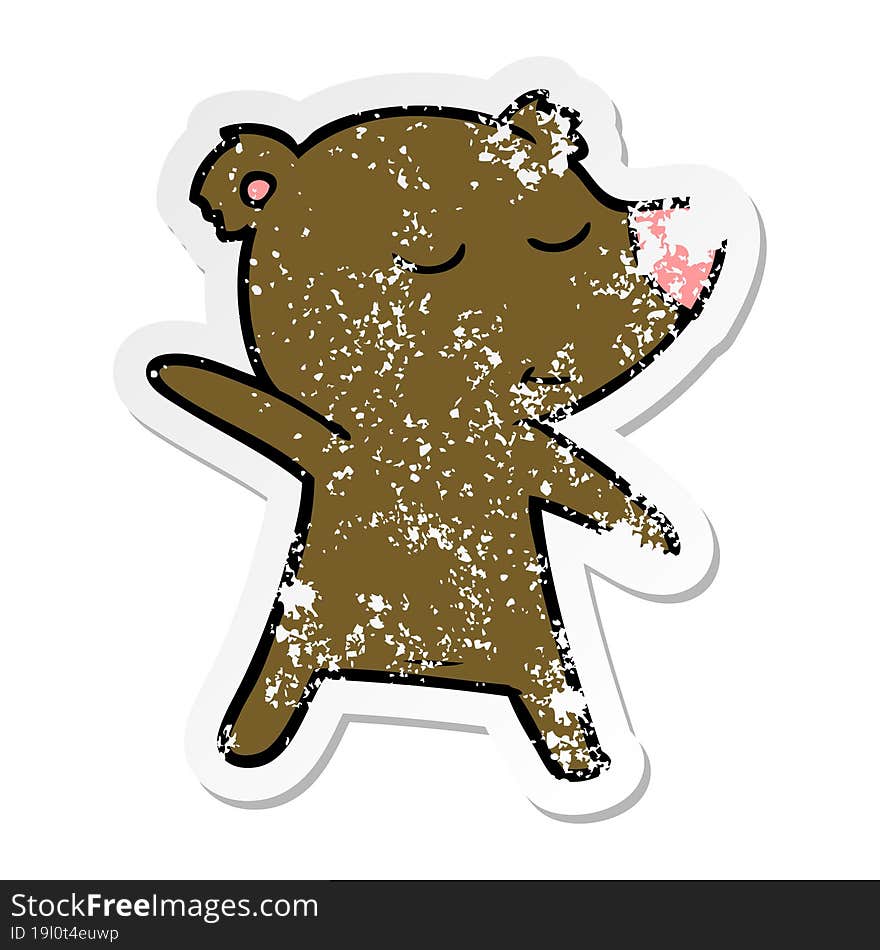 distressed sticker of a happy cartoon bear