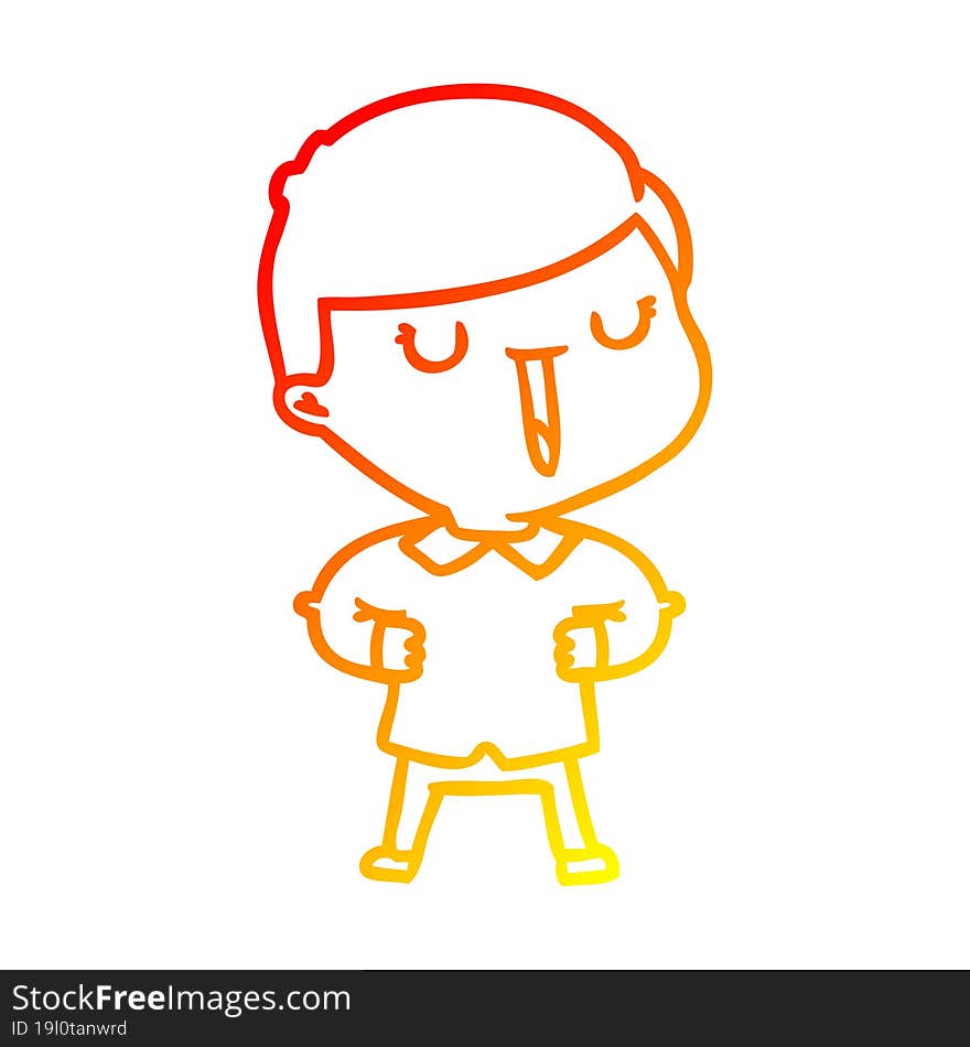 warm gradient line drawing of a cartoon happy boy