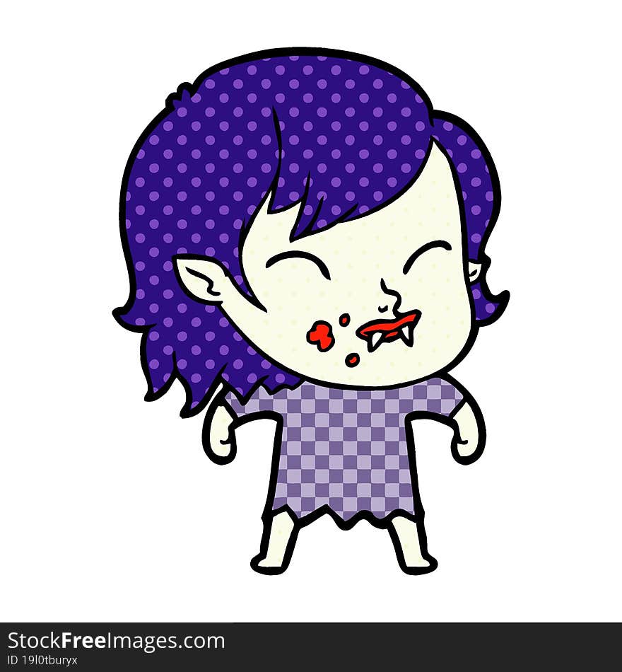 cartoon vampire girl with blood on cheek. cartoon vampire girl with blood on cheek