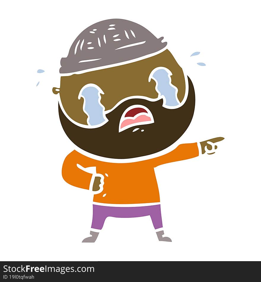 Flat Color Style Cartoon Bearded Man Crying