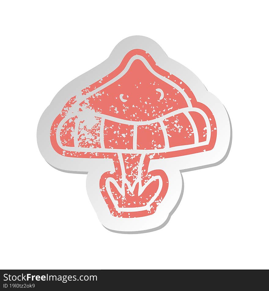 distressed old cartoon sticker of a single toadstool. distressed old cartoon sticker of a single toadstool