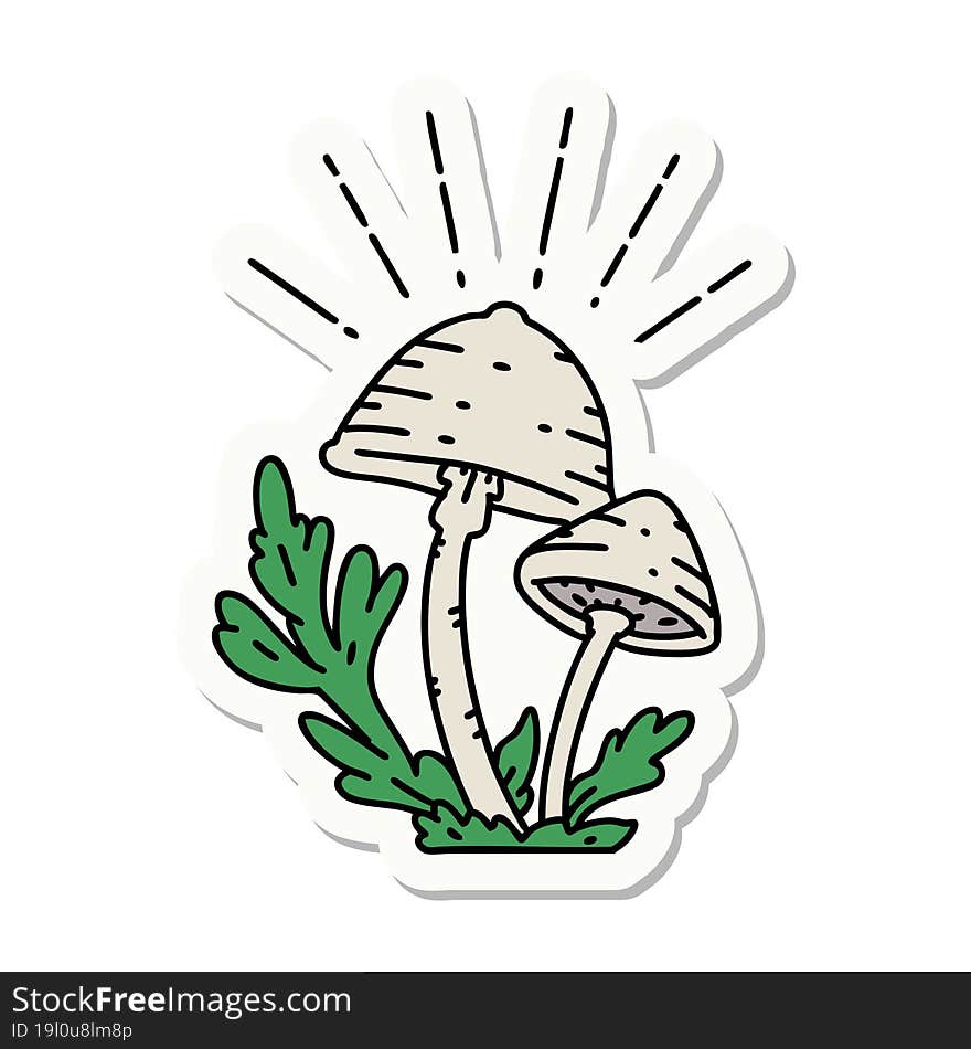 sticker of tattoo style mushrooms