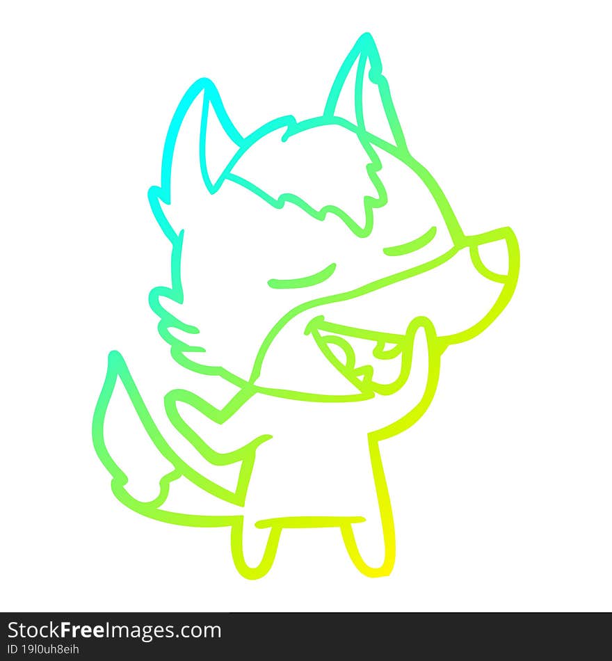 cold gradient line drawing of a cartoon wolf laughing