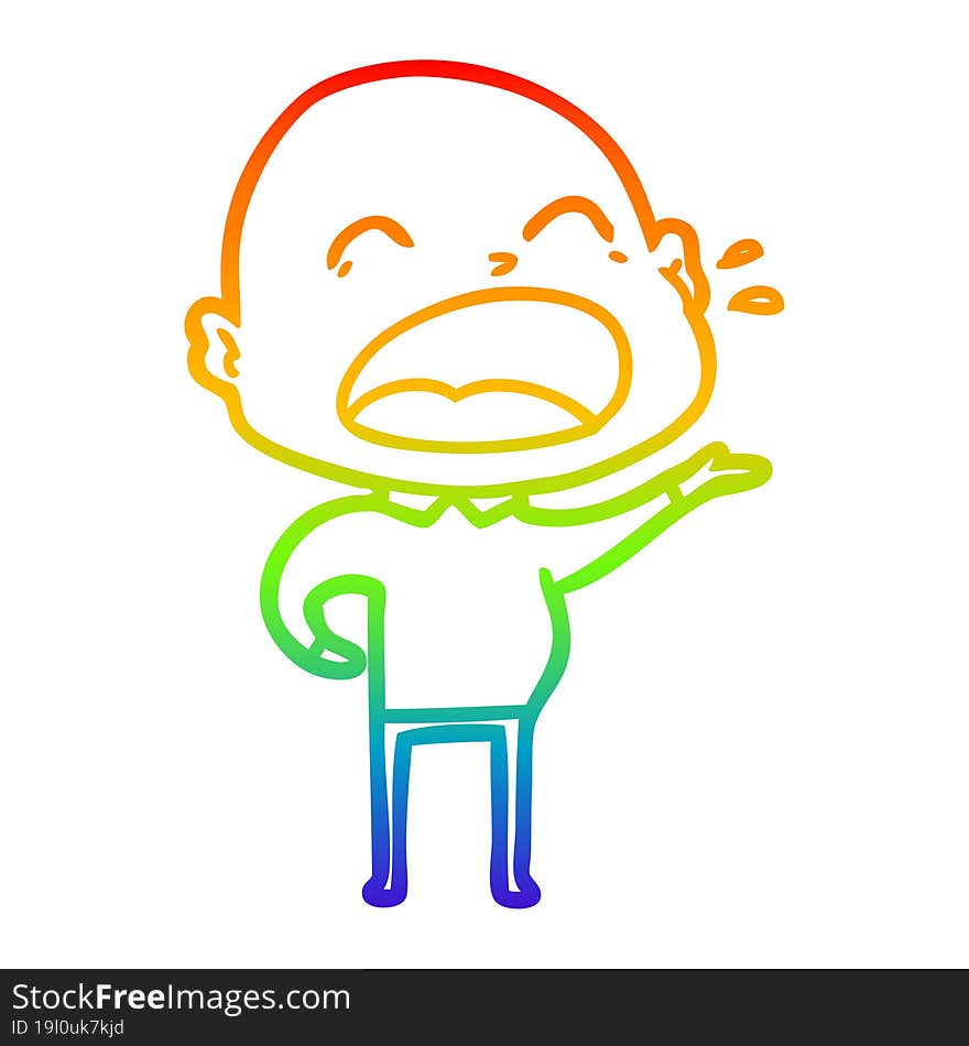 rainbow gradient line drawing cartoon shouting bald man