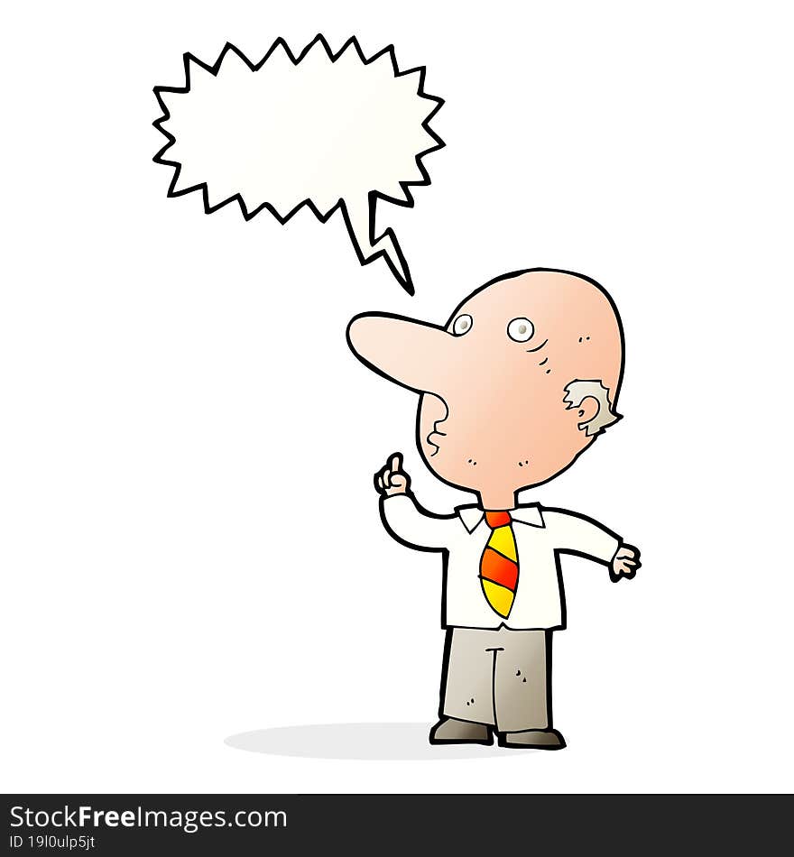 Cartoon Bald Man Asking Question With Speech Bubble