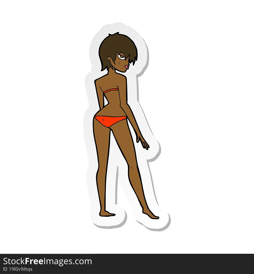 Sticker Of A Cartoon Woman In Bikini