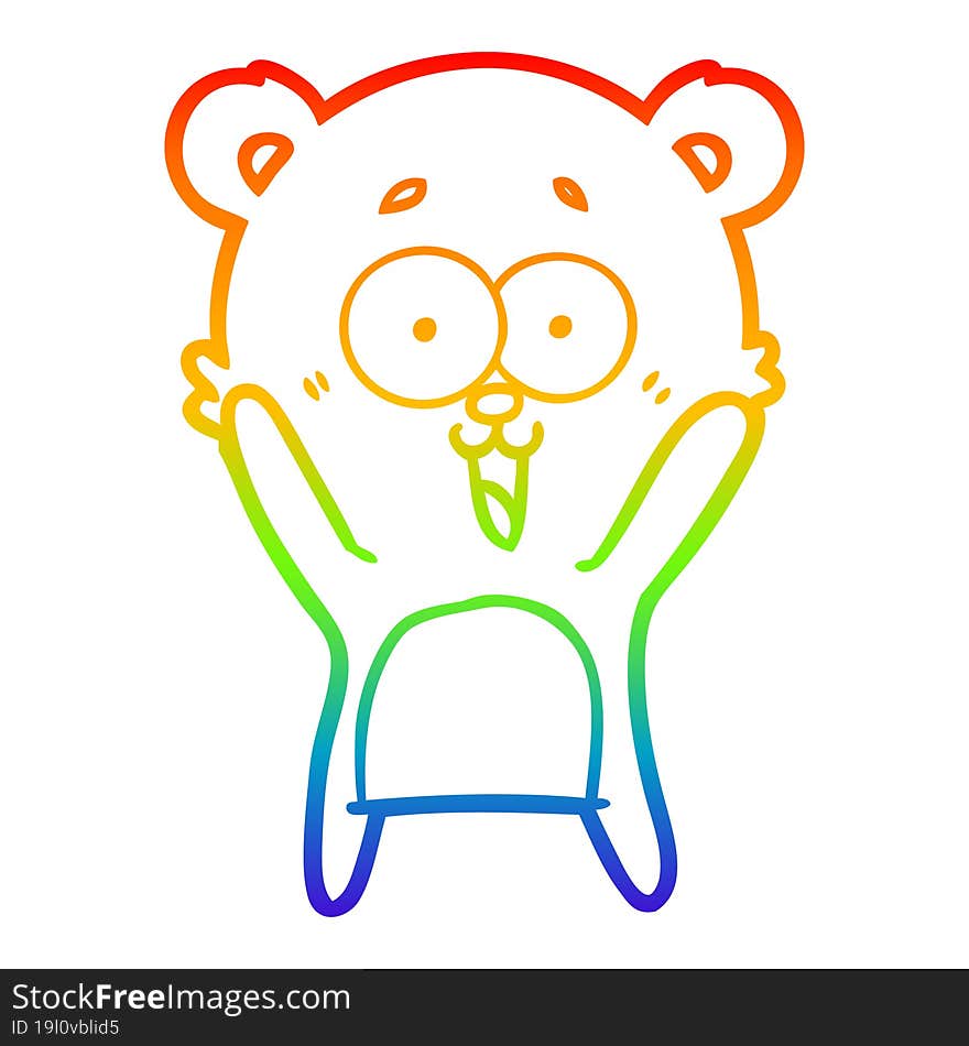 rainbow gradient line drawing of a laughing teddy  bear cartoon