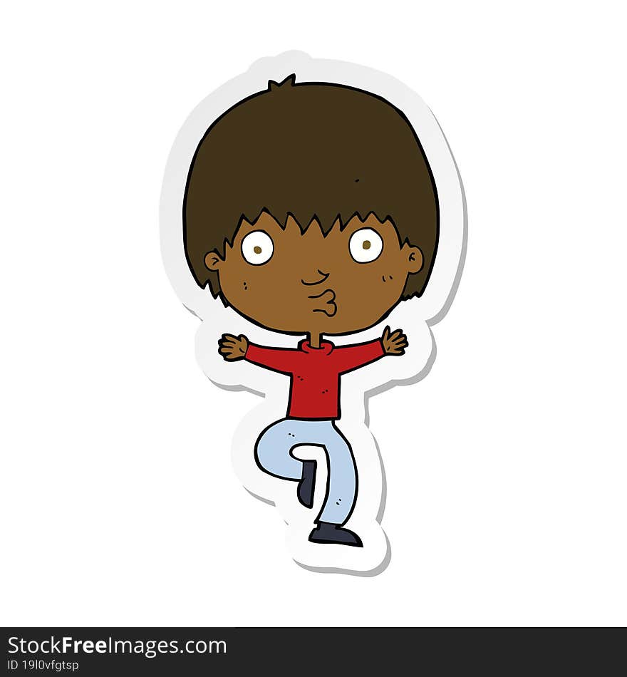 sticker of a cartoon excited boy