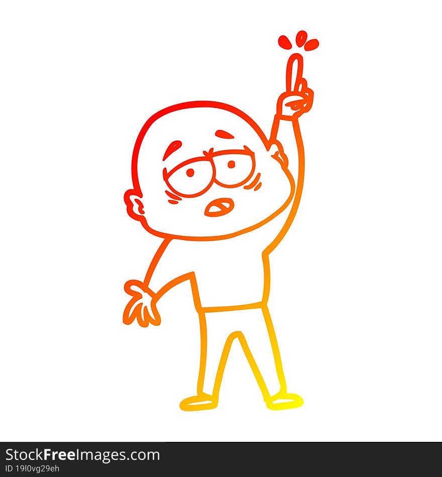 warm gradient line drawing cartoon tired bald man with idea