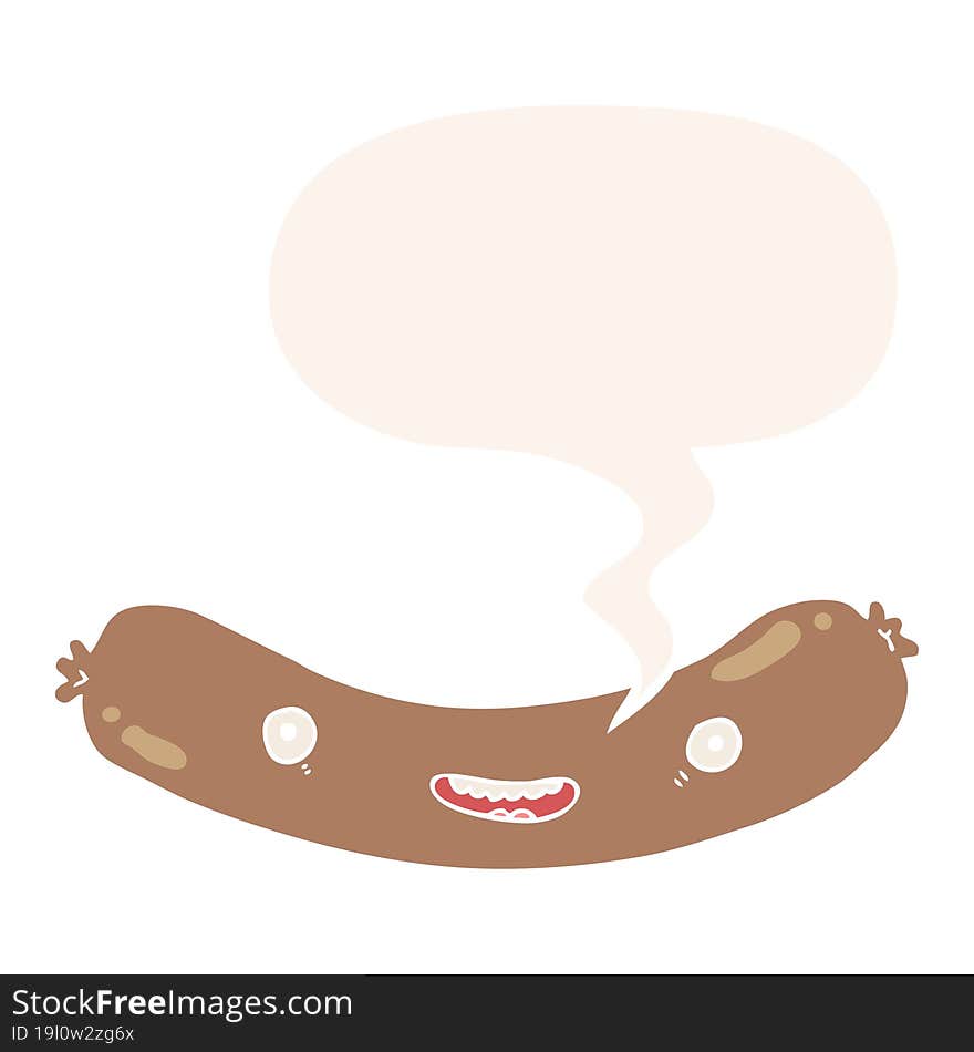 cartoon sausage and speech bubble in retro style