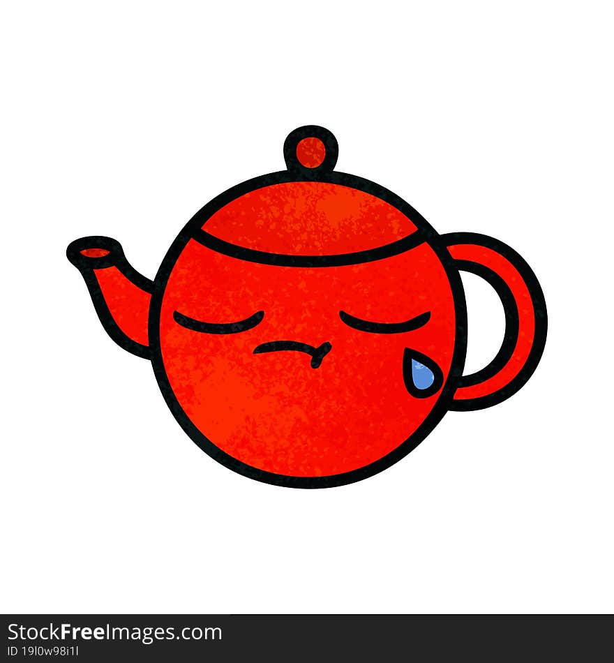 retro grunge texture cartoon of a teapot