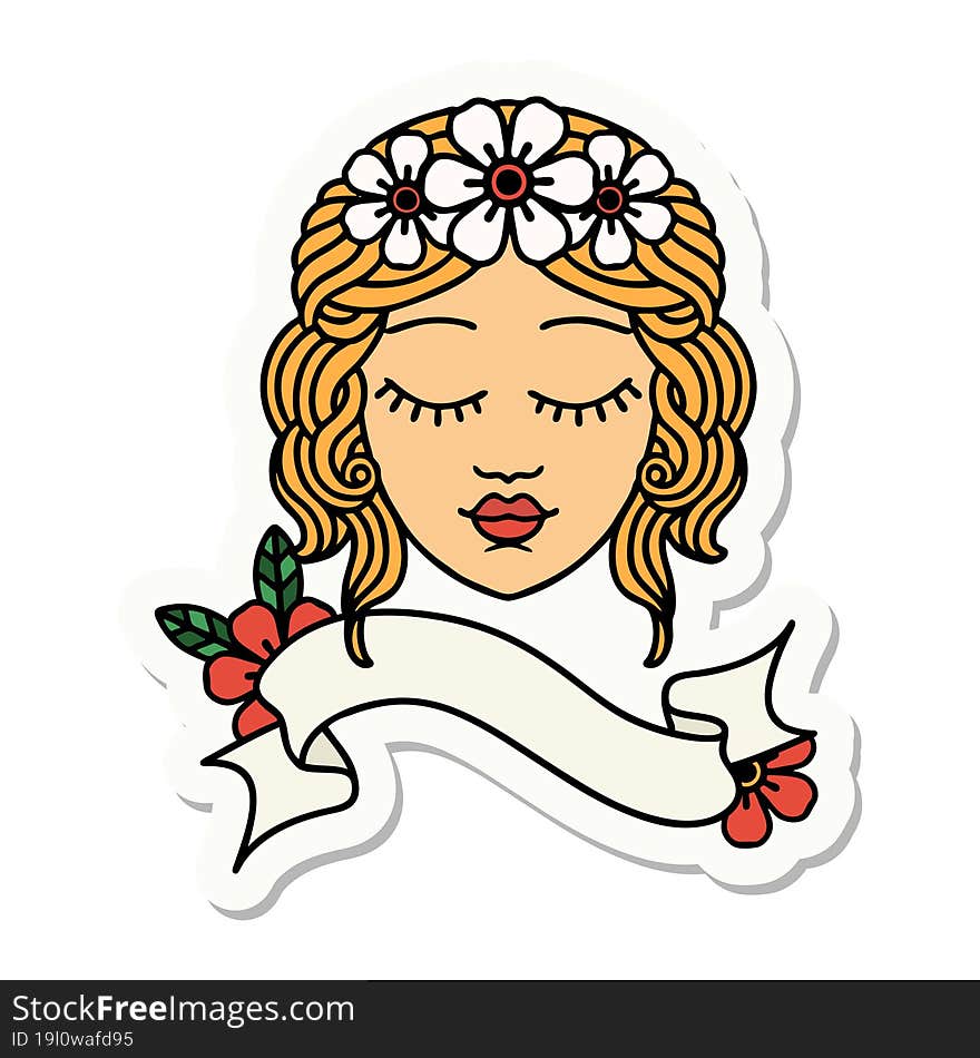 Tattoo Sticker With Banner Of A Maidens Face