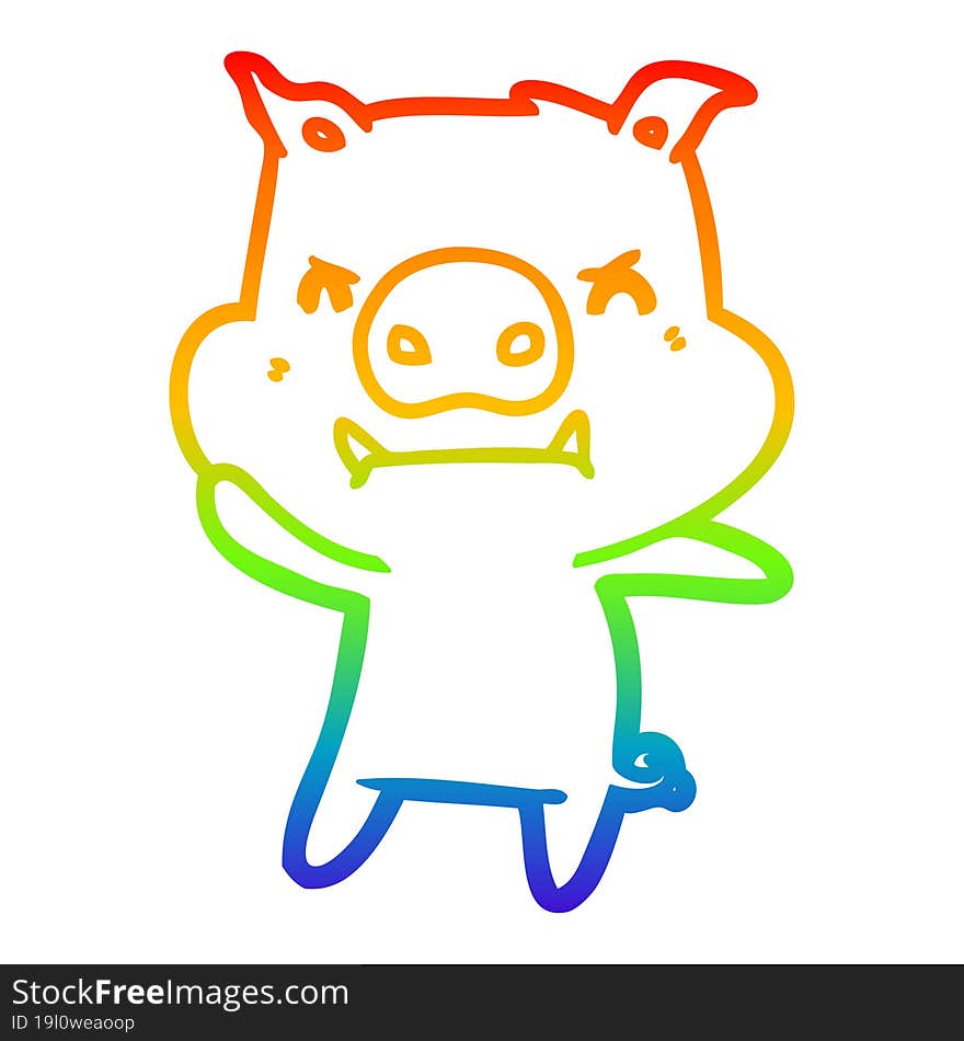 rainbow gradient line drawing of a angry cartoon pig