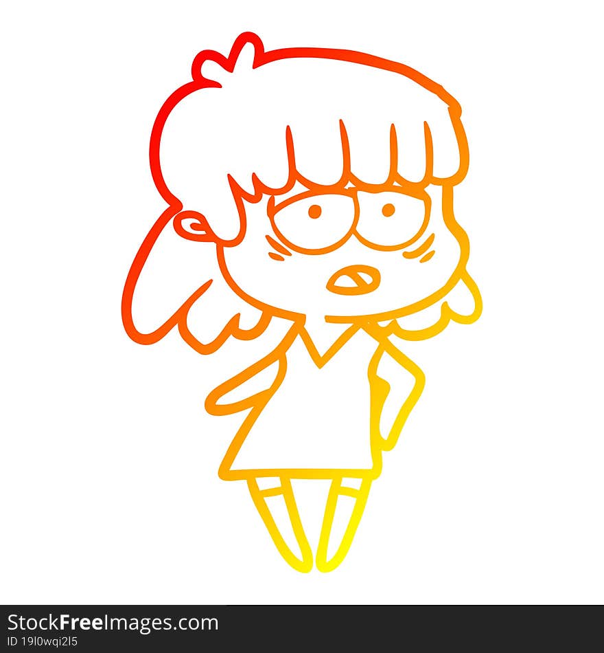 warm gradient line drawing cartoon tired woman