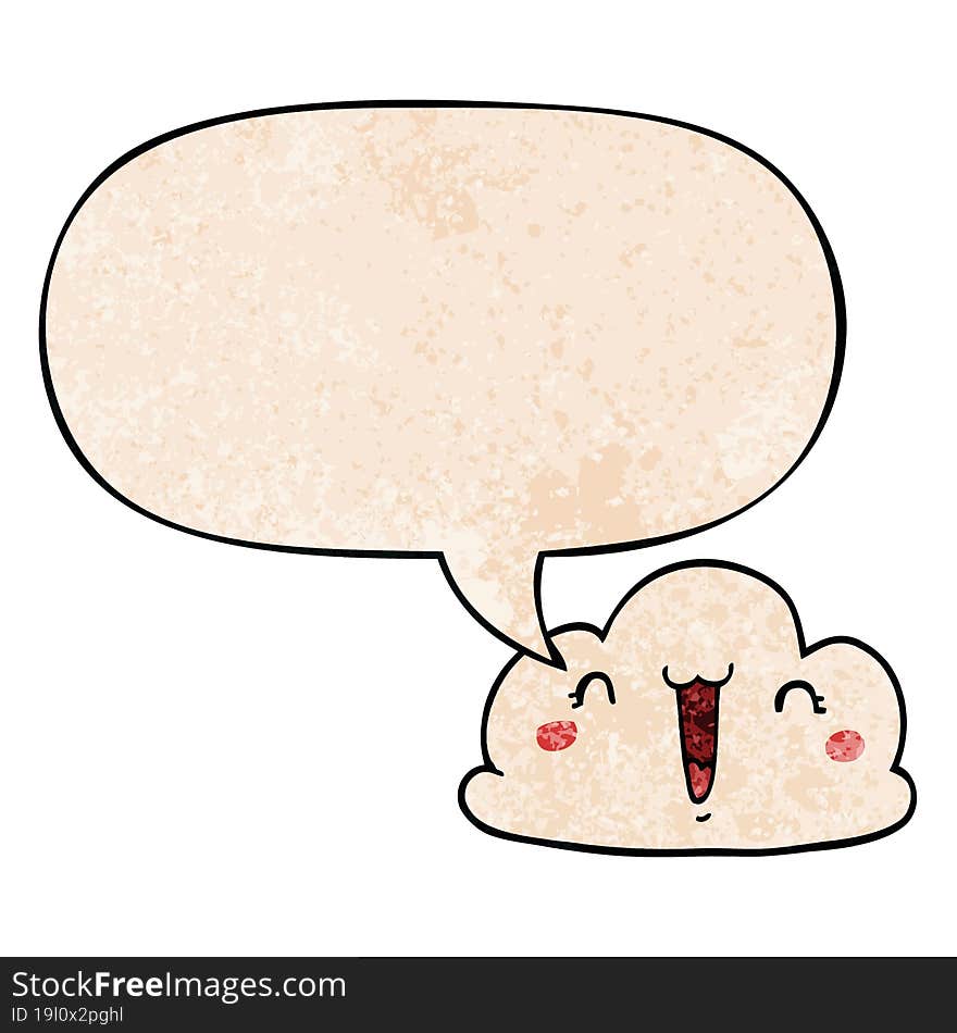 cute cartoon cloud and speech bubble in retro texture style