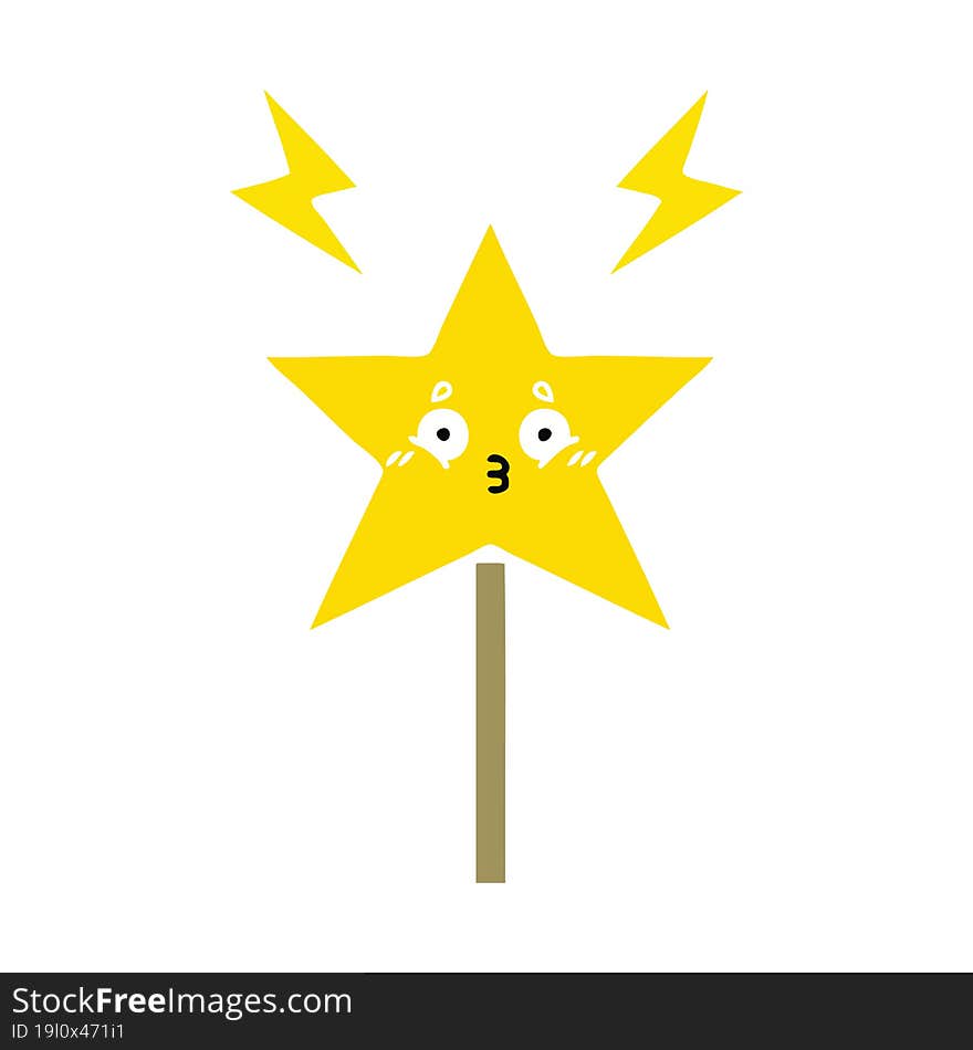 flat color retro cartoon magic wand