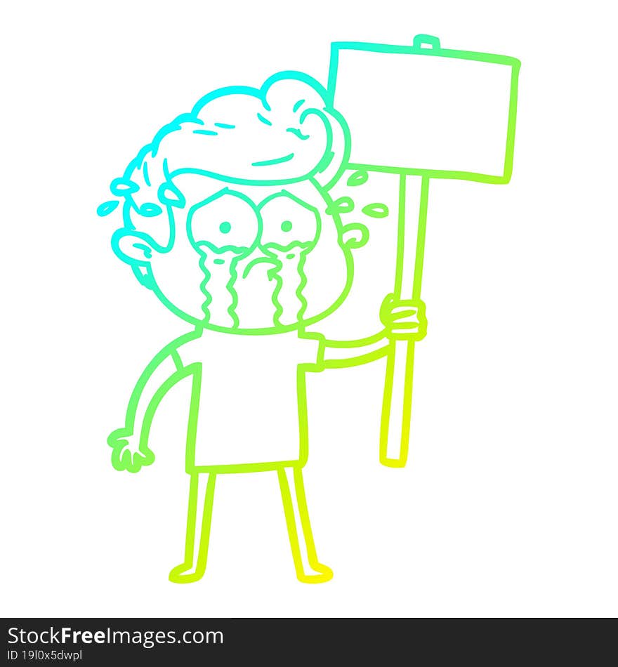 Cold Gradient Line Drawing Cartoon Crying Protester