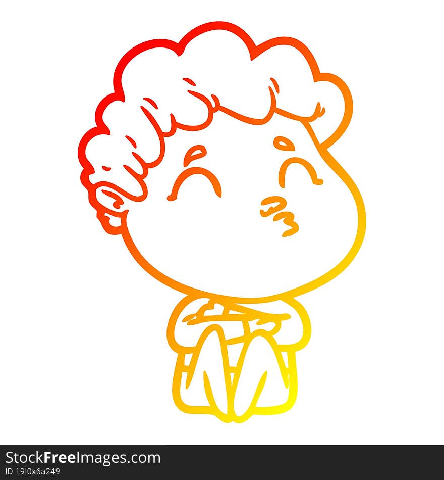 warm gradient line drawing cartoon man pouting