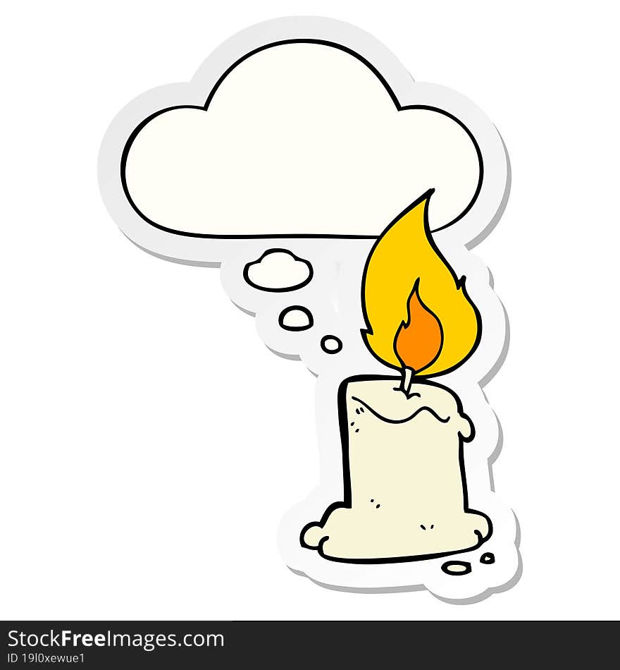 cartoon candle and thought bubble as a printed sticker