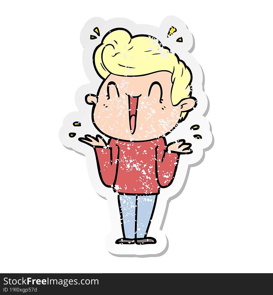 distressed sticker of a cartoon excited man