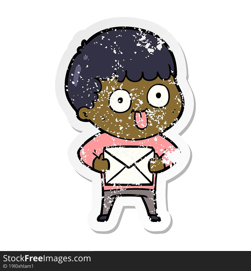 distressed sticker of a cartoon man staring