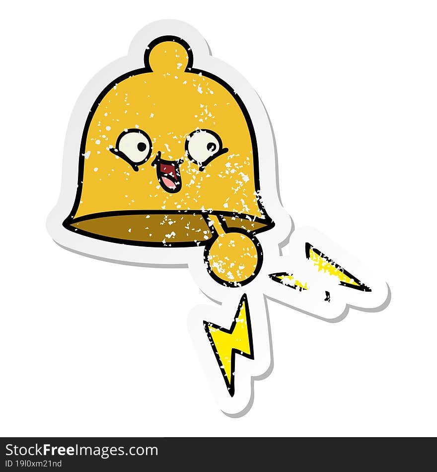 distressed sticker of a cute cartoon ringing bell