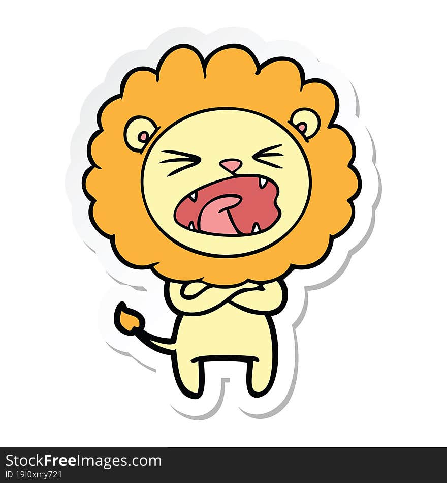 sticker of a cartoon angry lion