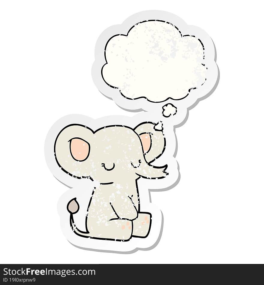 cartoon elephant and thought bubble as a distressed worn sticker