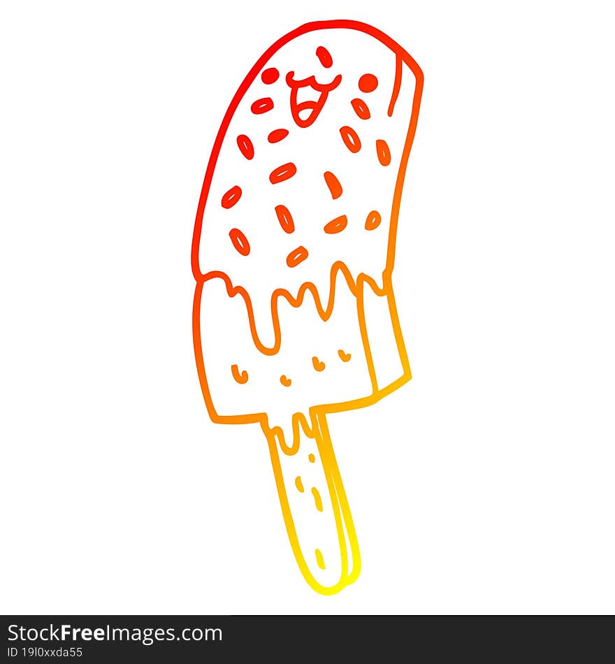 warm gradient line drawing of a cute cartoon happy ice lolly