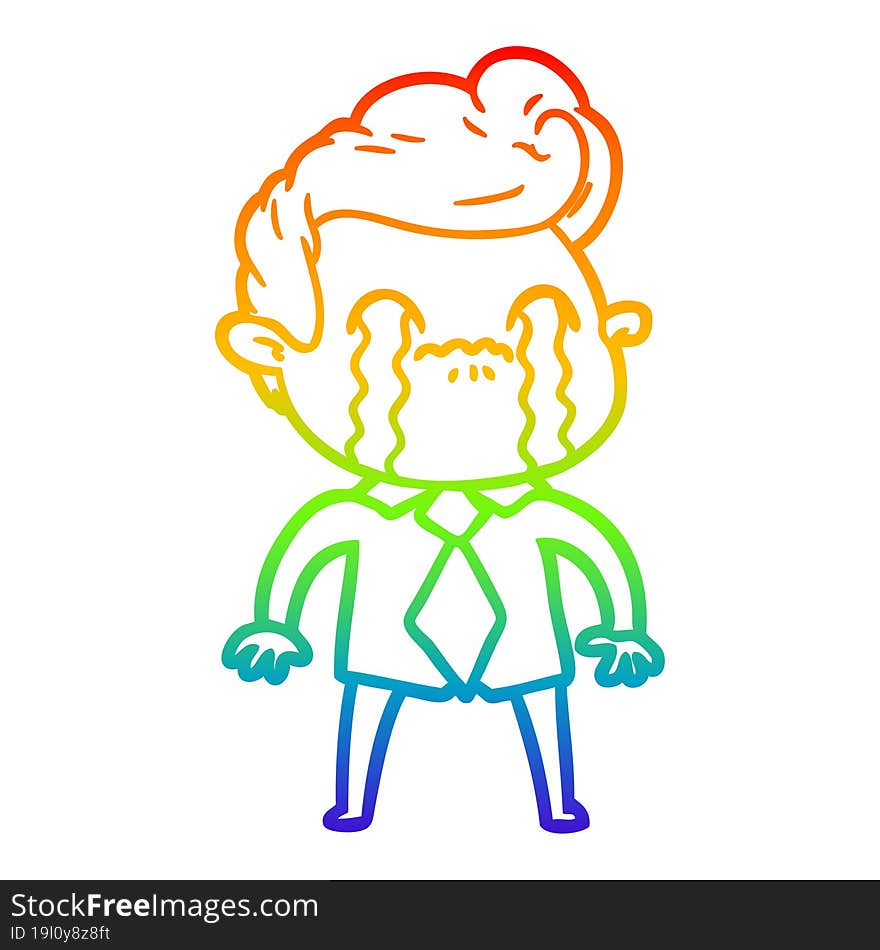 rainbow gradient line drawing of a cartoon man crying