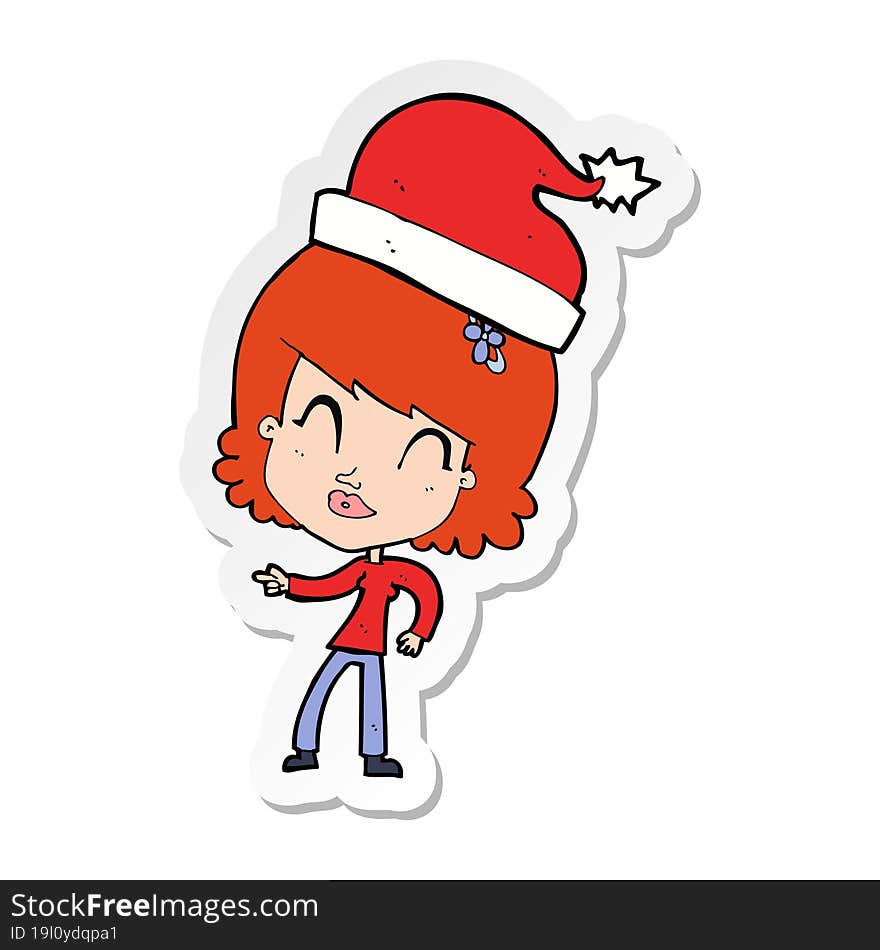 sticker of a cartoon woman ready for christmas