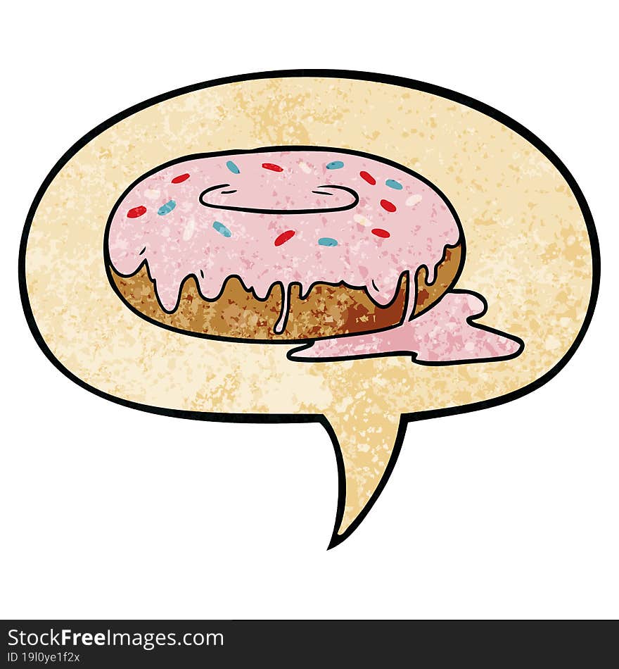 Cartoon Donut And Speech Bubble In Retro Texture Style