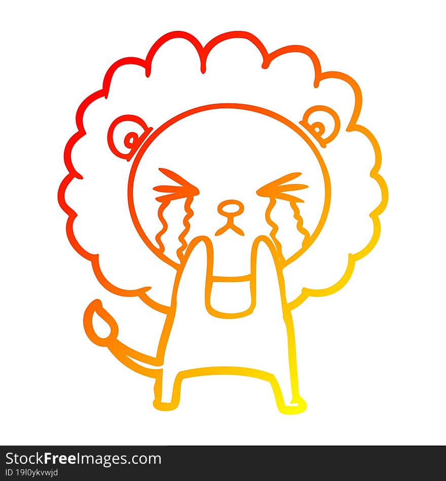 warm gradient line drawing cartoon crying lion