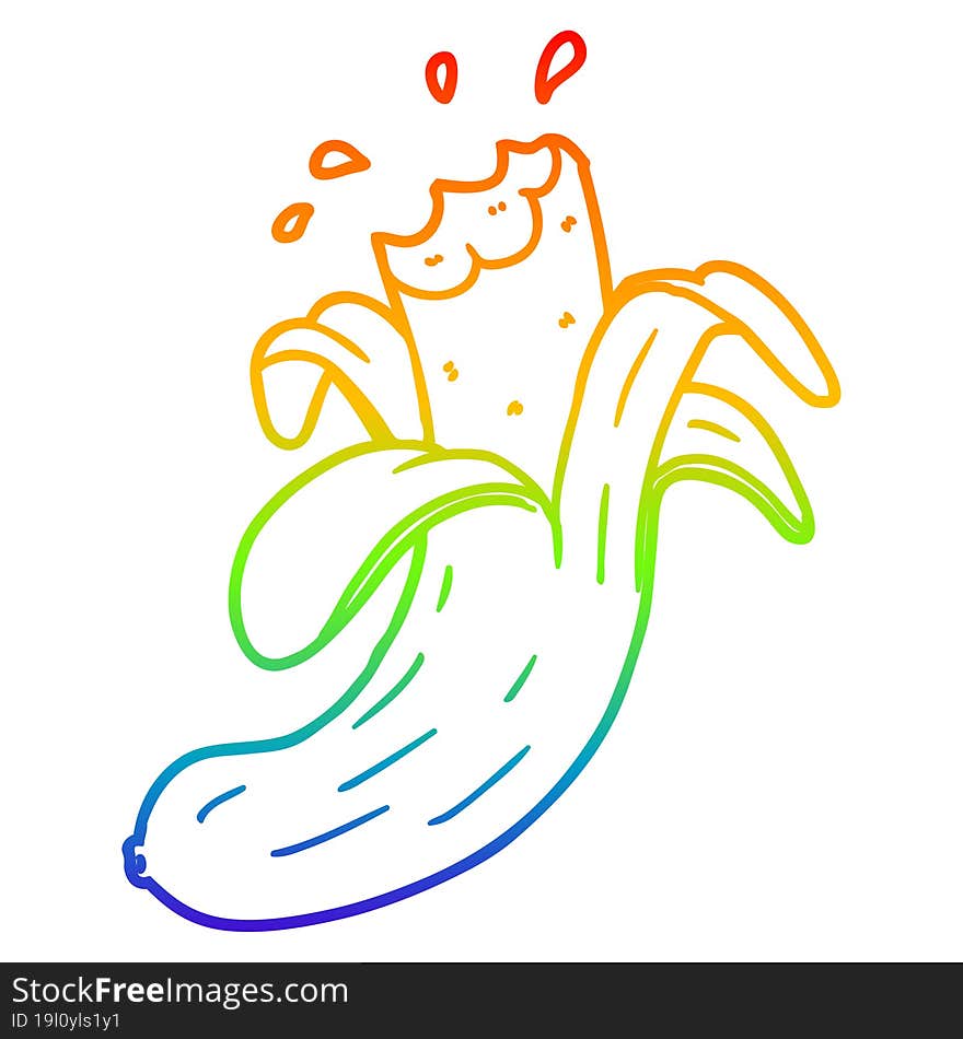 rainbow gradient line drawing cartoon bitten banana