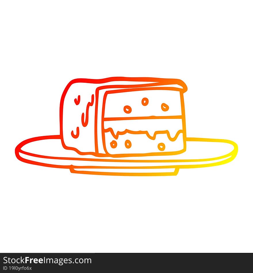 warm gradient line drawing of a cartoon slice of cake