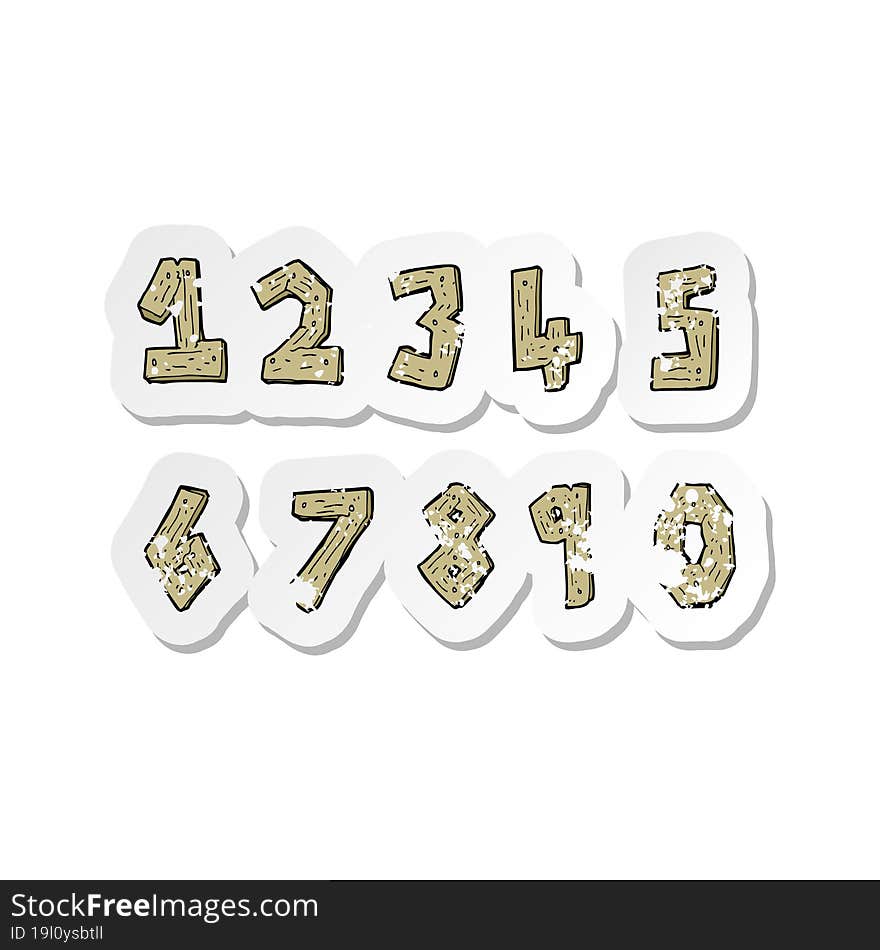 Retro Distressed Sticker Of A Cartoon Wooden Numbers