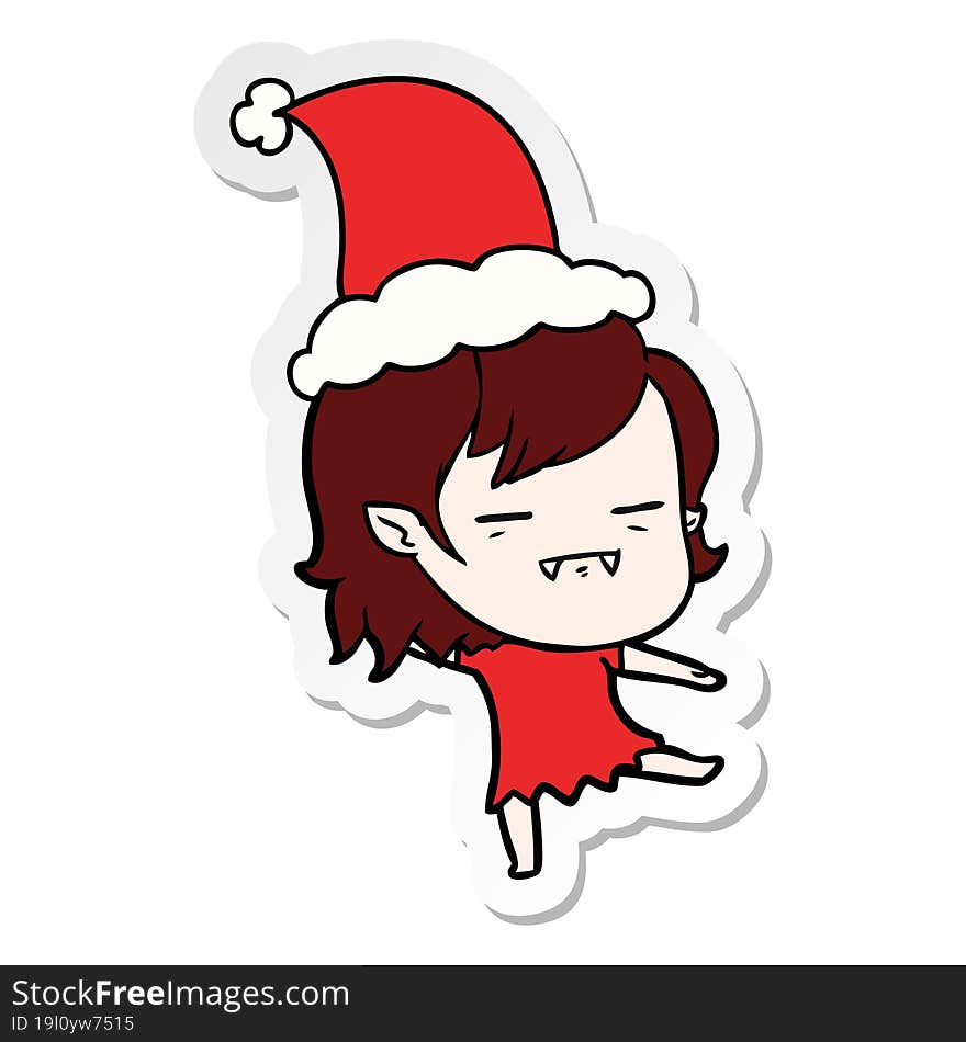 sticker cartoon of a undead vampire girl wearing santa hat